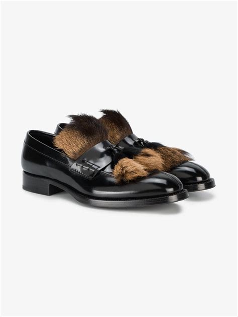 prada furry loafers|Prada lace ups.